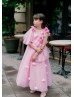 Pink Tulle 3D Flower Appliques Stunning Flower Girl Dress